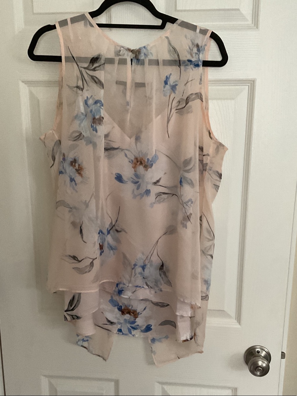 White House Black Market Blush Sheer Floral Layered Camisole with Blue Blossoms